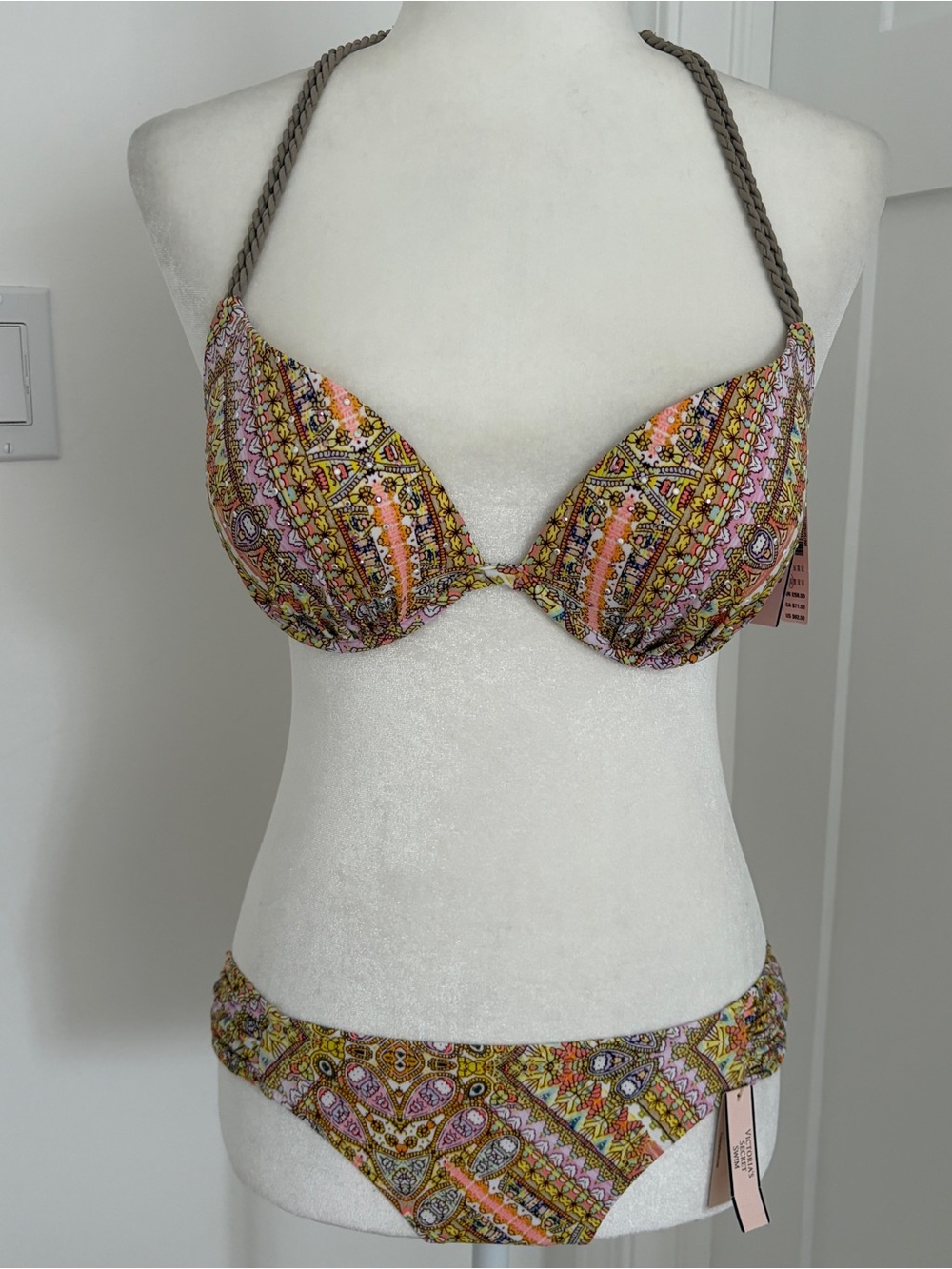 Victoria’s Secret The Knockout Bikini Set 32D Small S Push Up Paisley NWT*70